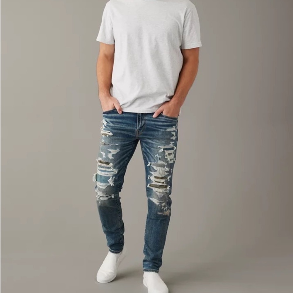 H&M distressed light wash jeans skinny coupe moulante streetwear hipster pants